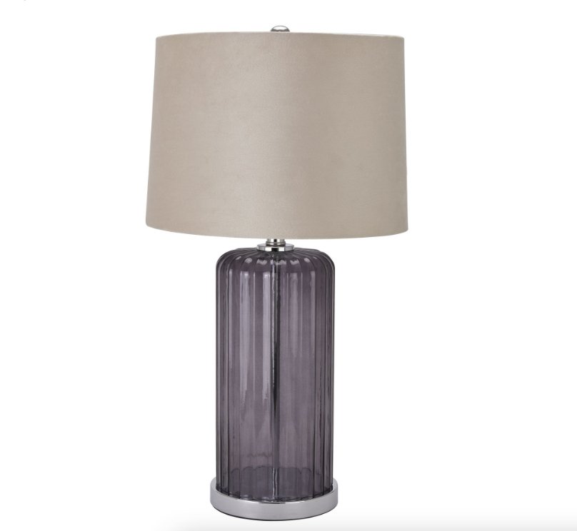 Beatrice Glass Table Lamp with Natural Velvet Shade by LEO