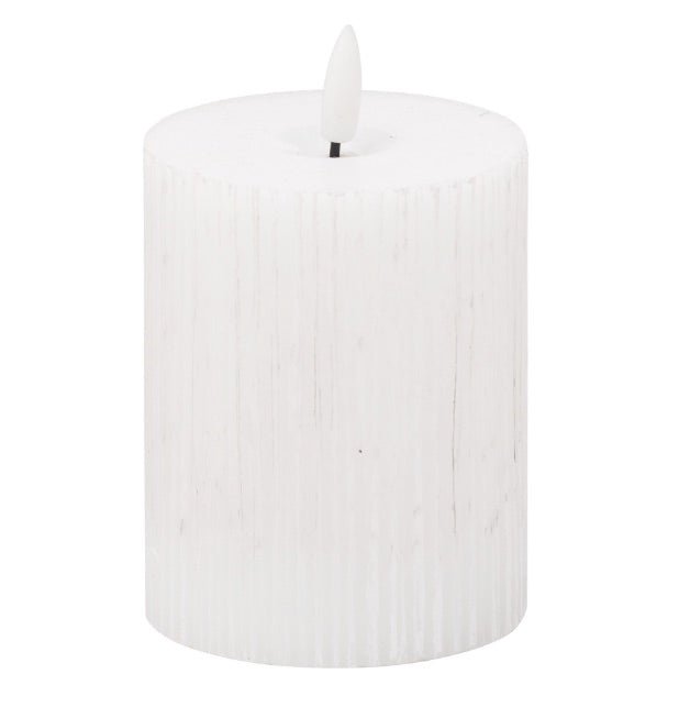 10cm White Ribbed LED Candle