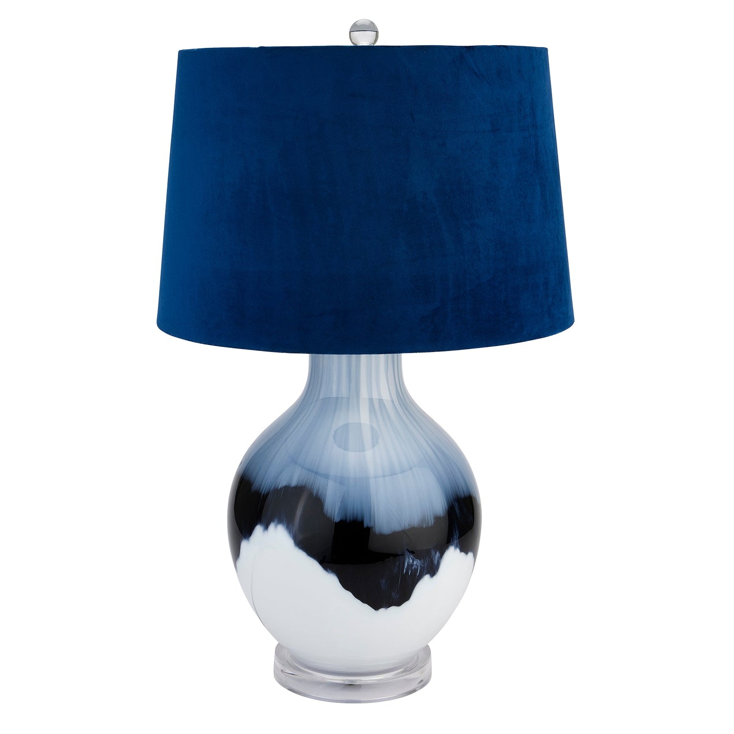 Gulfoss Glass Table Lamp with Navy Velvet Lamp Shade