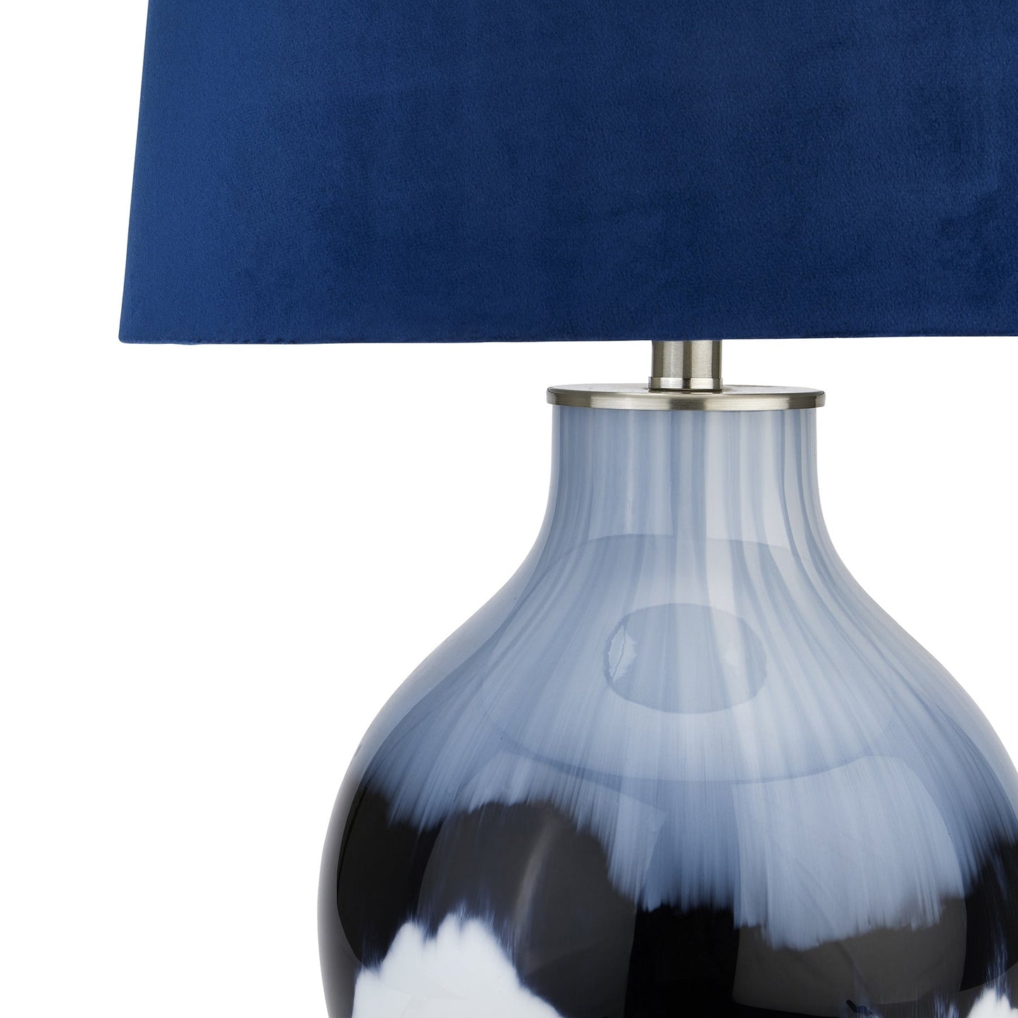 Gulfoss Glass Table Lamp with Navy Velvet Lamp Shade