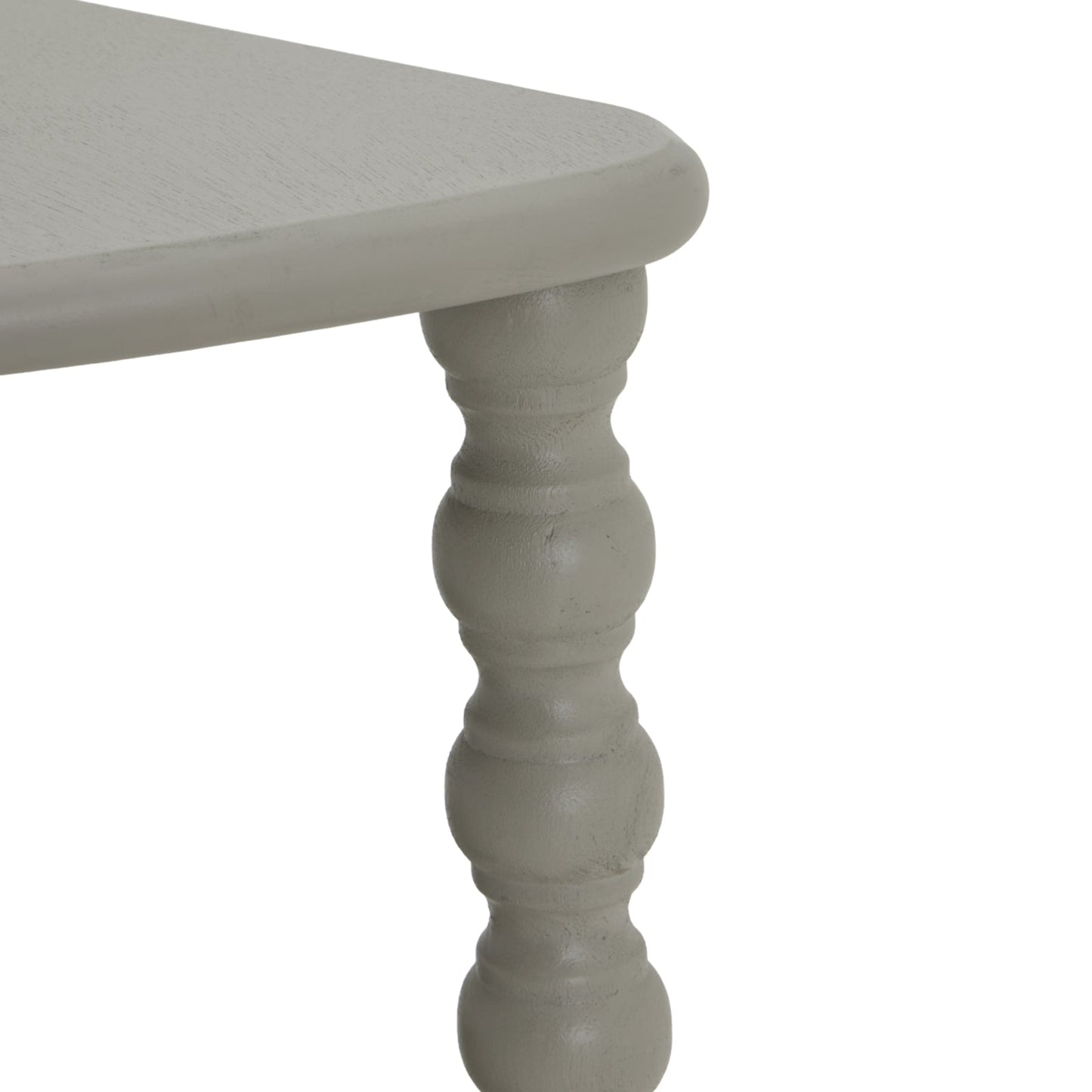 view of the bobbin leg on the half moon console table