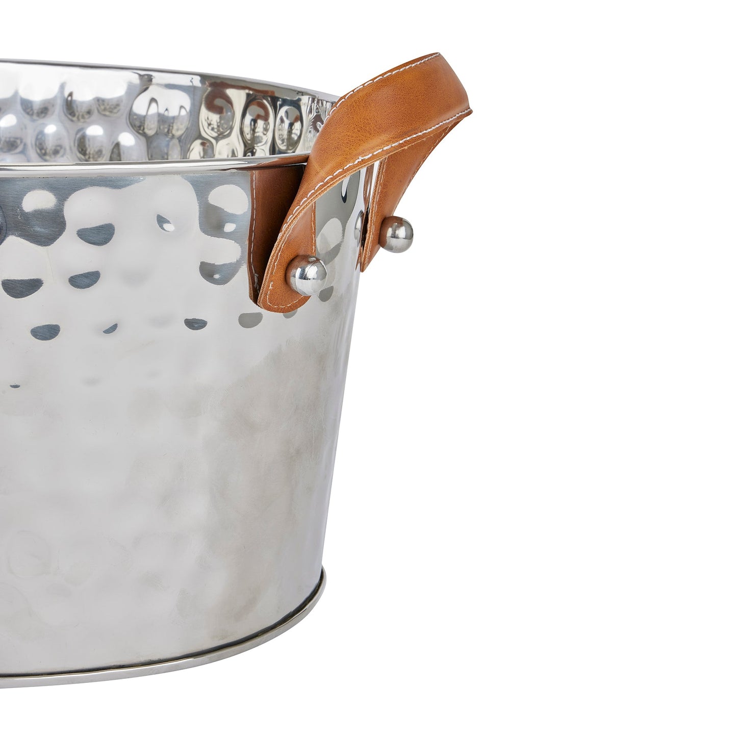 Hammered Silver Champagne Cooler with Leather Handles