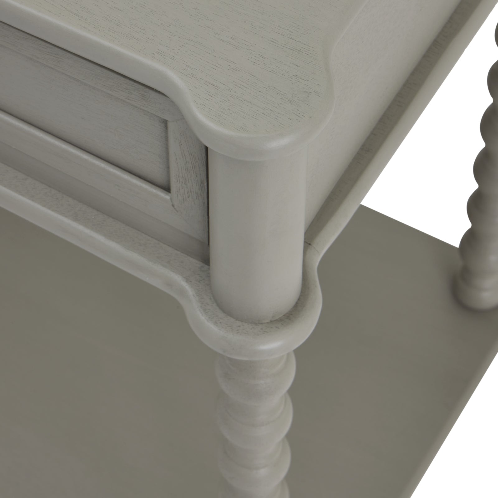 corner detail on the large two drawer console table