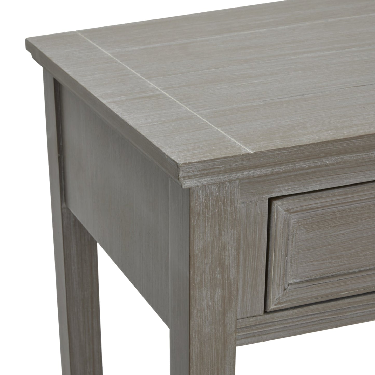 top corner detail of large console table with storage