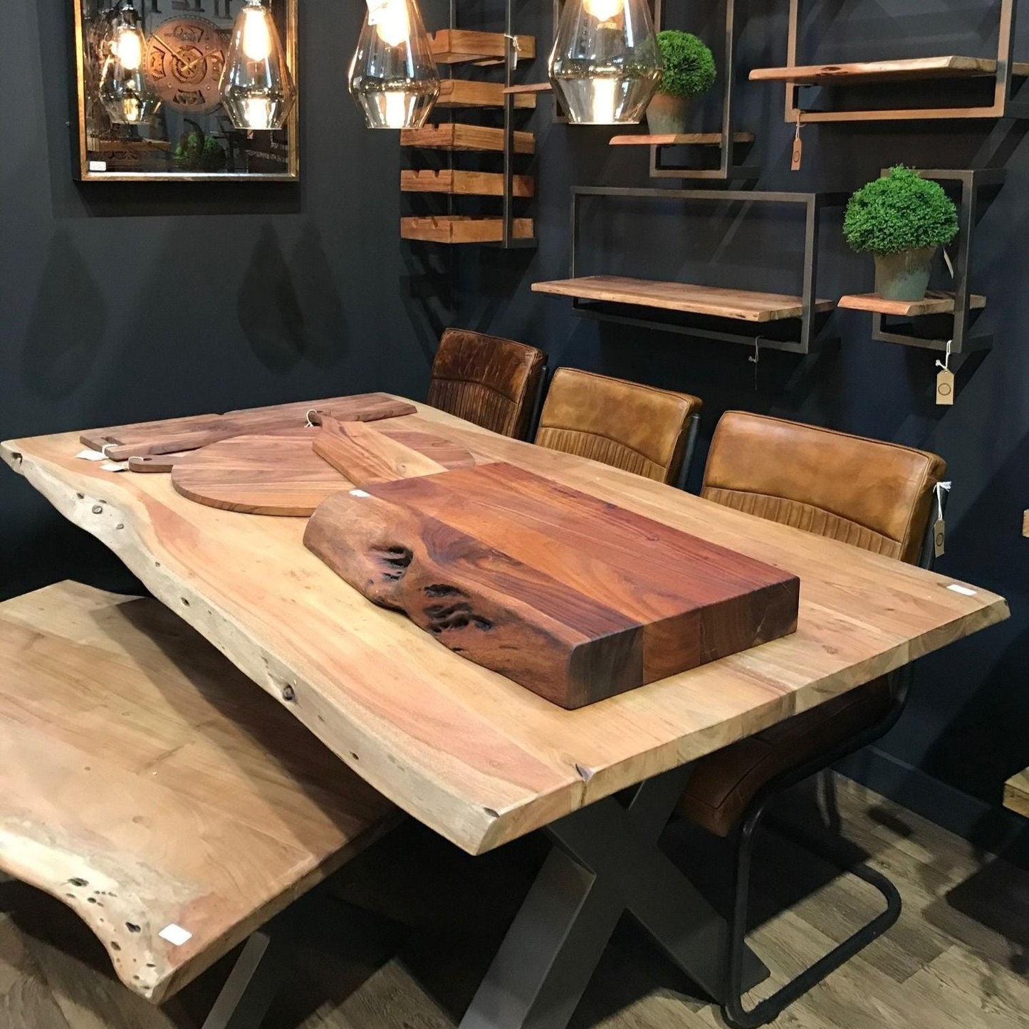 Live Edge Dining Table | Metal Legs | Two Sizes Available - 6 & 8 Seater Dining | Arbor Collection