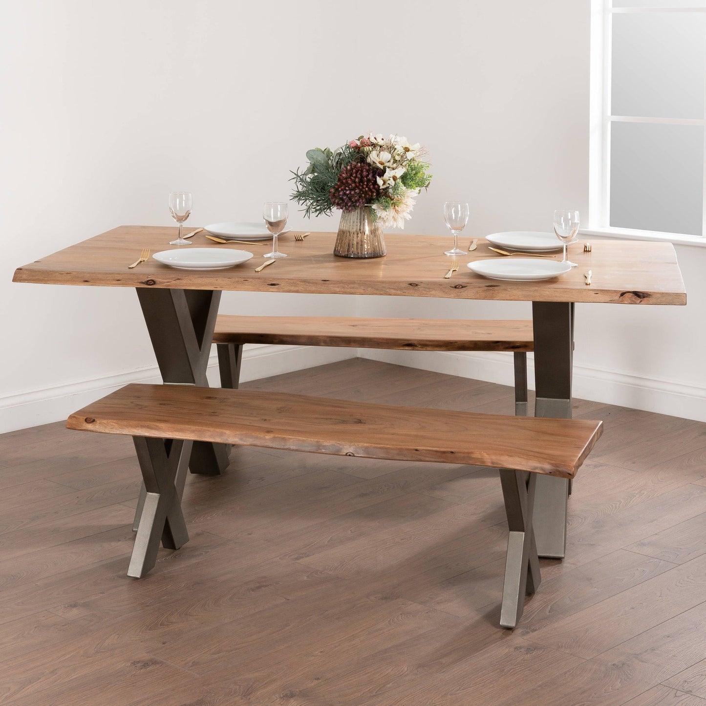 Live Edge Dining Table | Metal Legs | Two Sizes Available - 6 & 8 Seater Dining | Arbor Collection