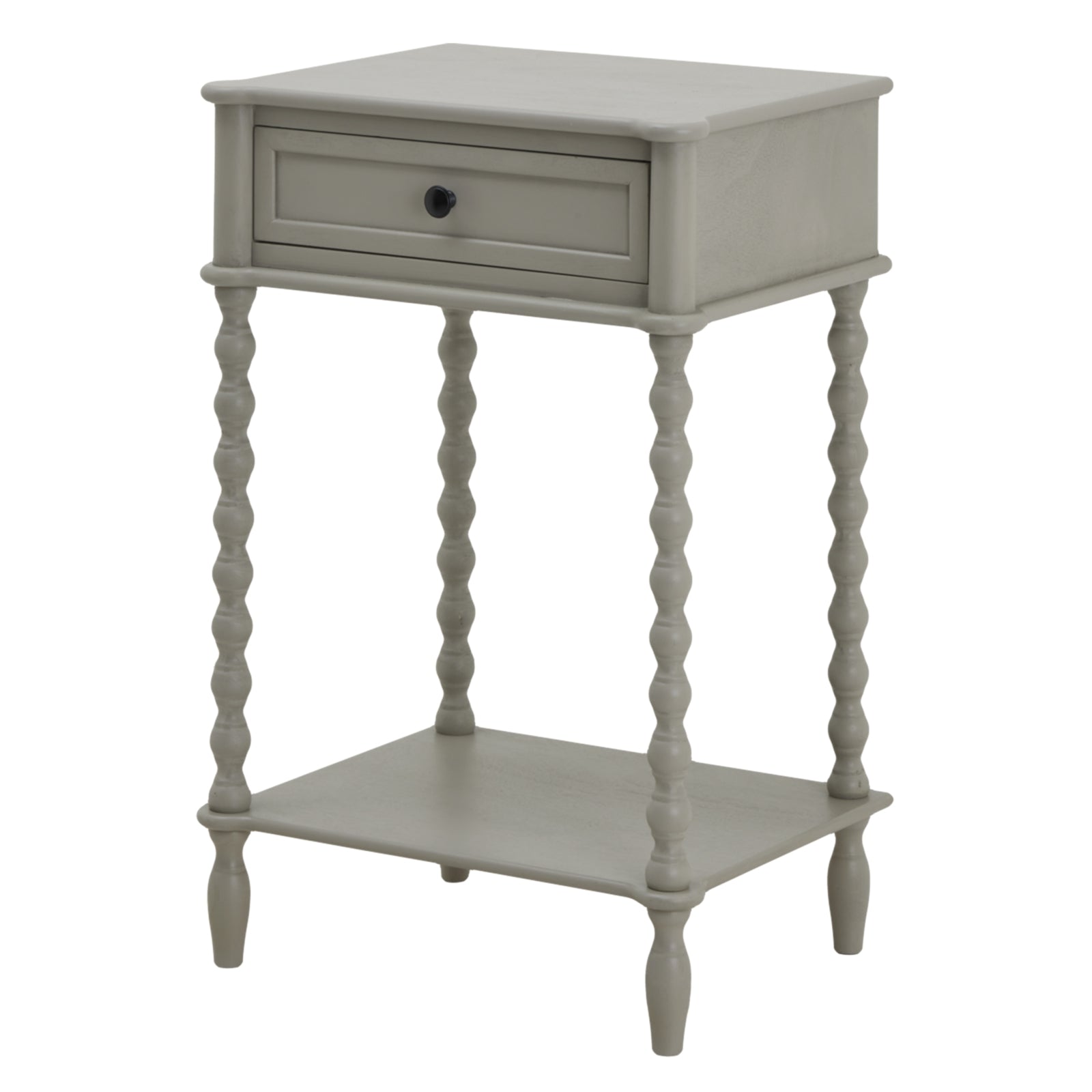 One drawer side table with bobbin leg