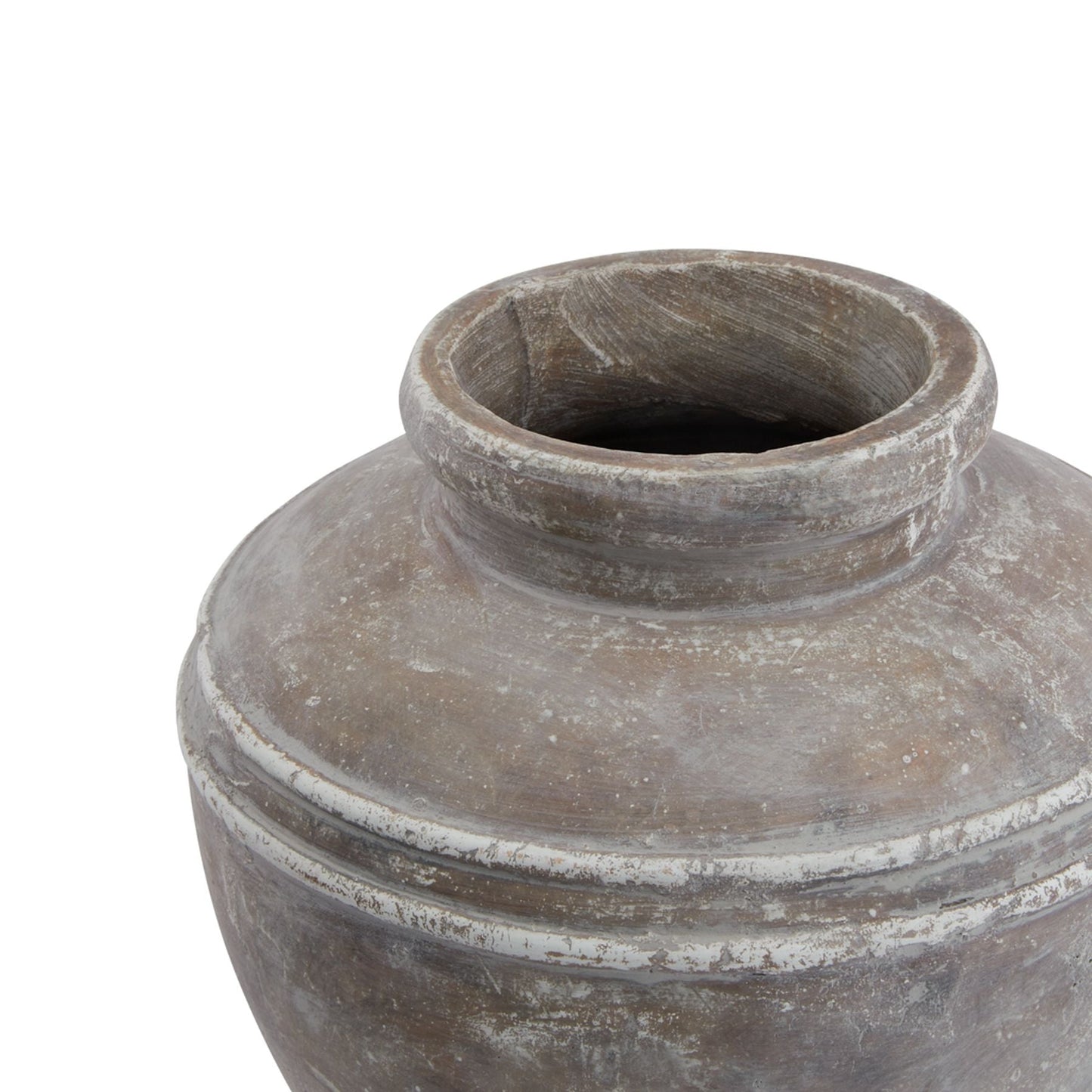 neck detail of small rustic water pot vase