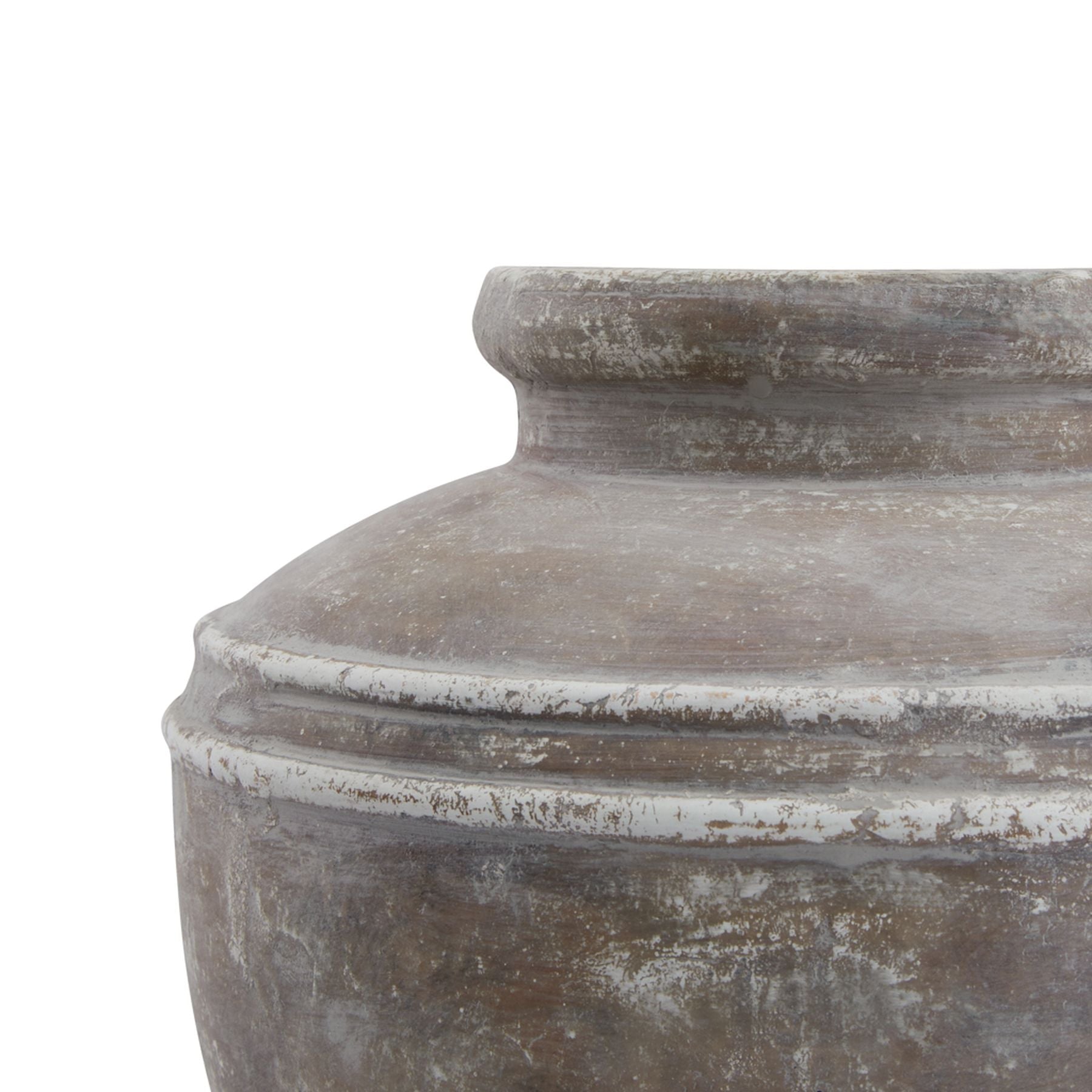 side neck detail of small rustic water pot vase