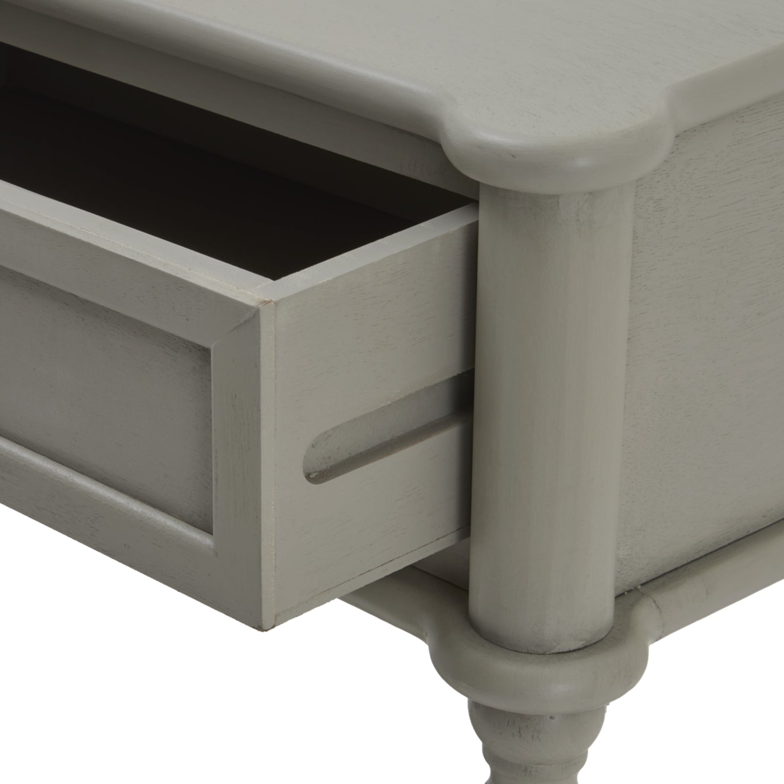 open drawer of the small two drawer console table