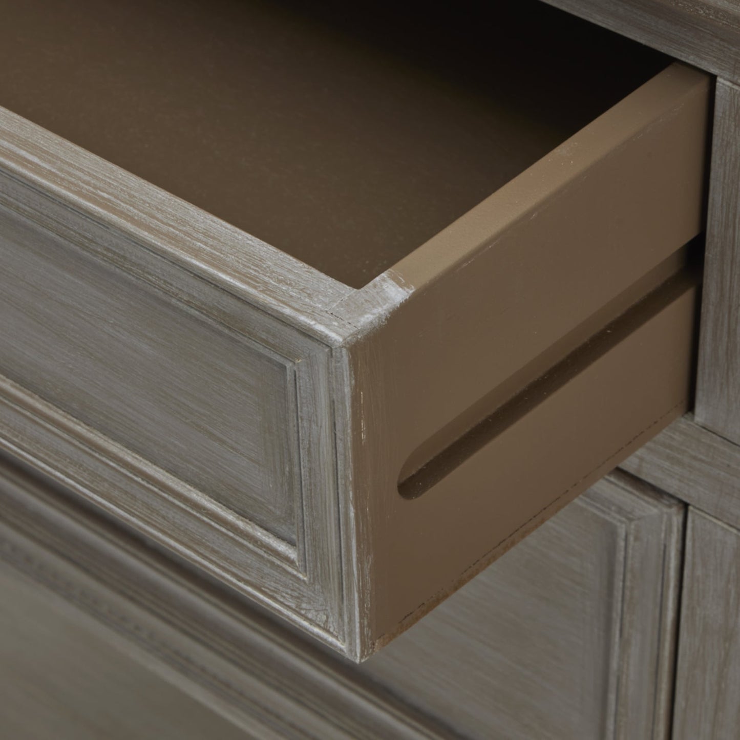 open drawer of the small console table with storage