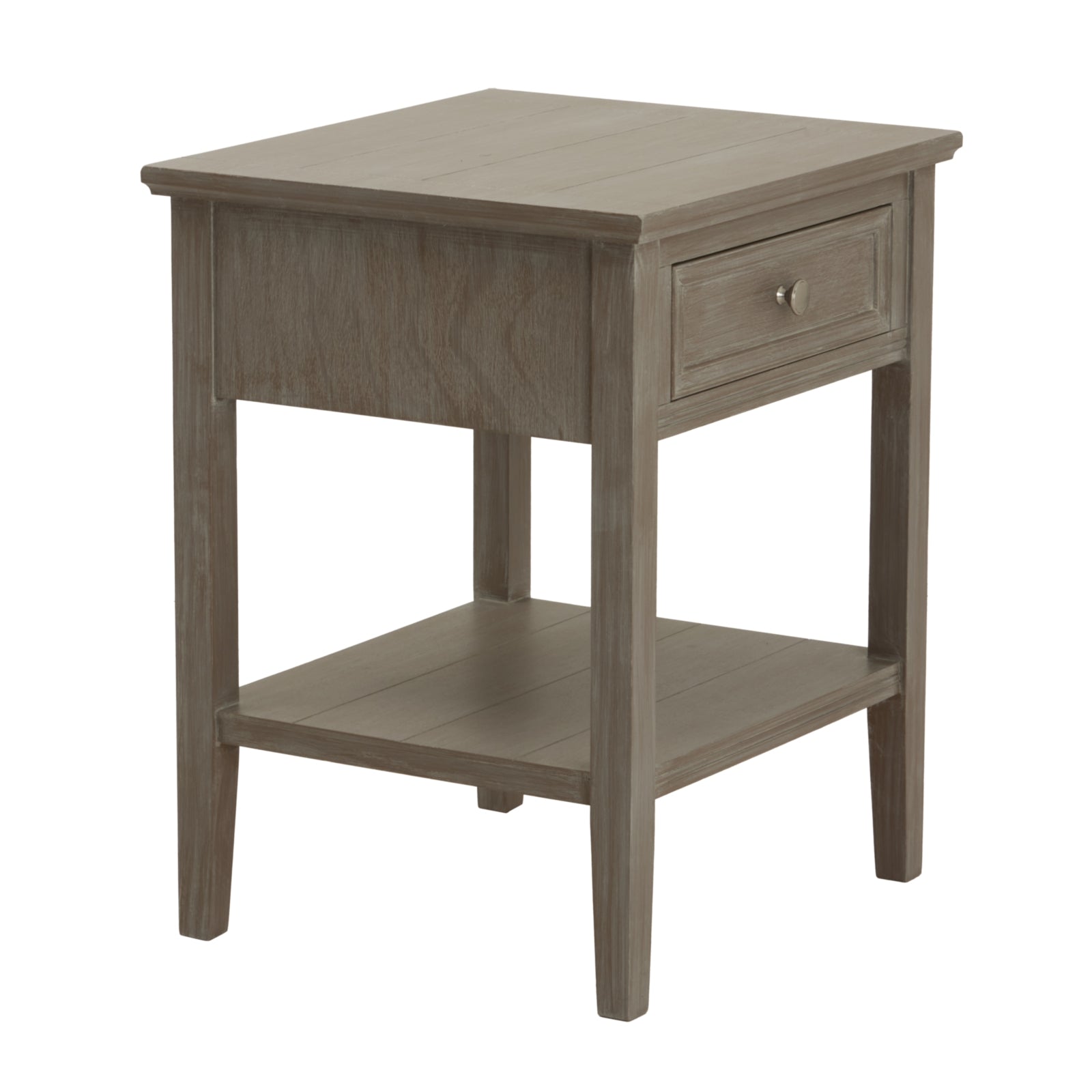 side view of small side table with drawer