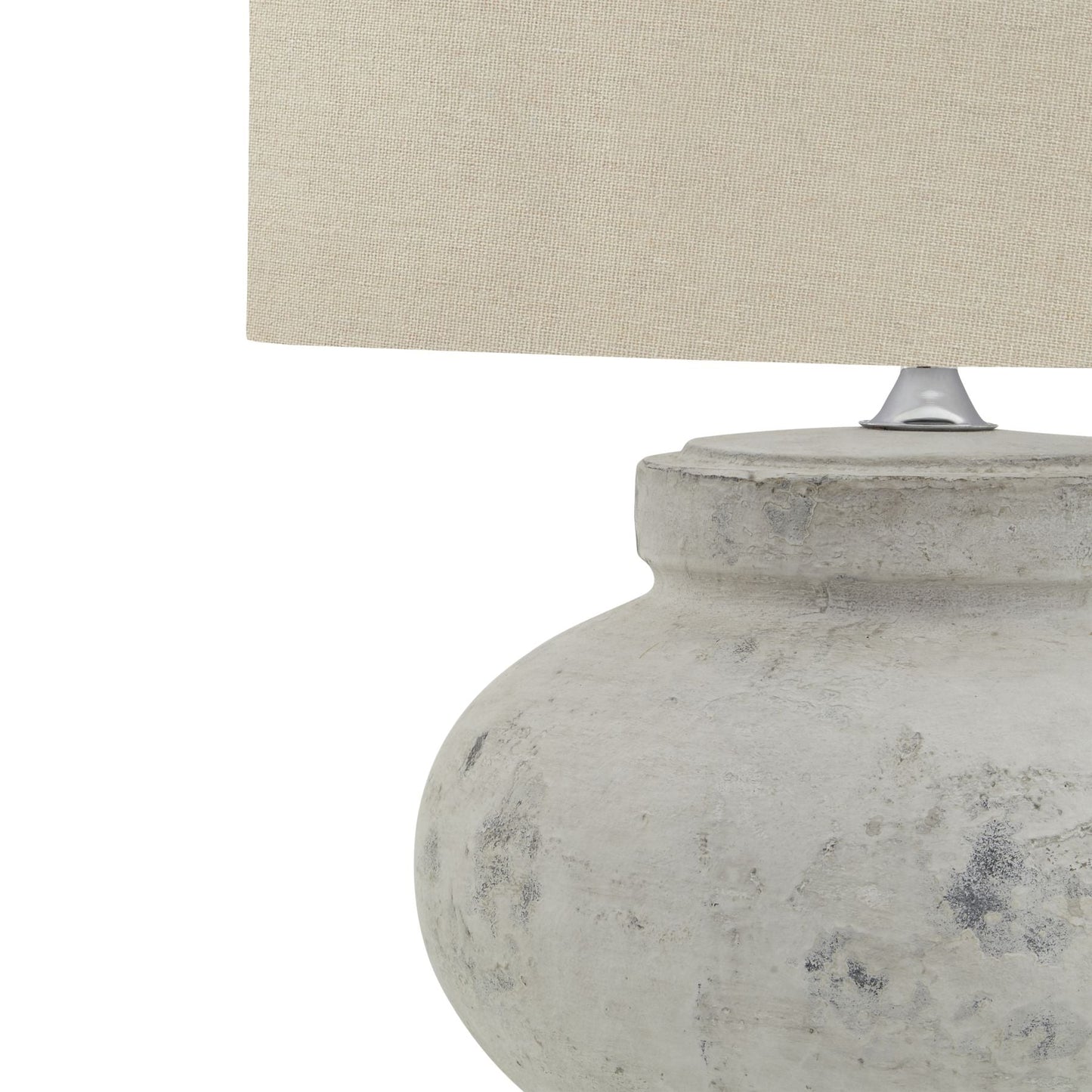 Abbey Antique White Squat Table Lamp with Linen Shade