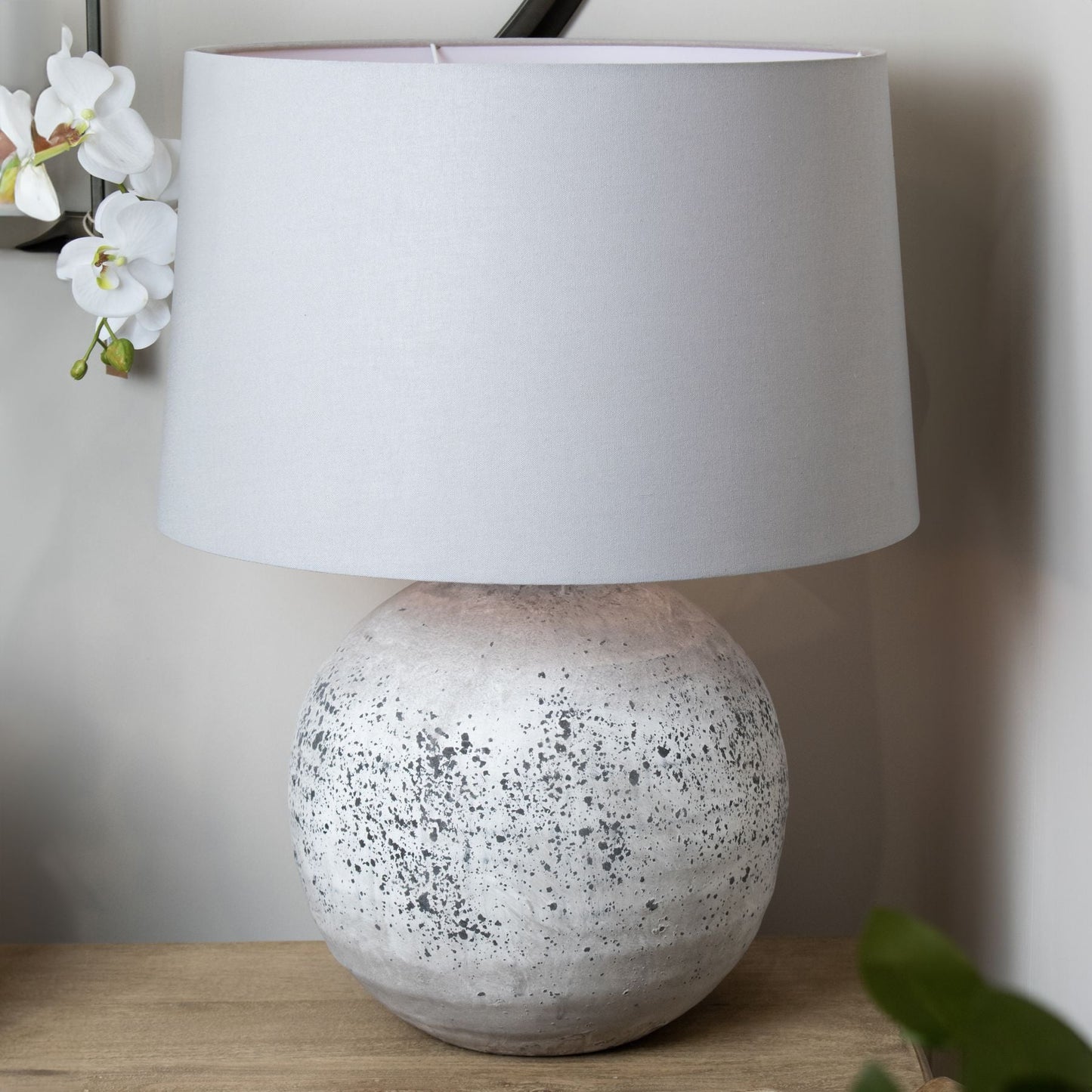 Aged Stone Ceramic Lamp with Linen Shade