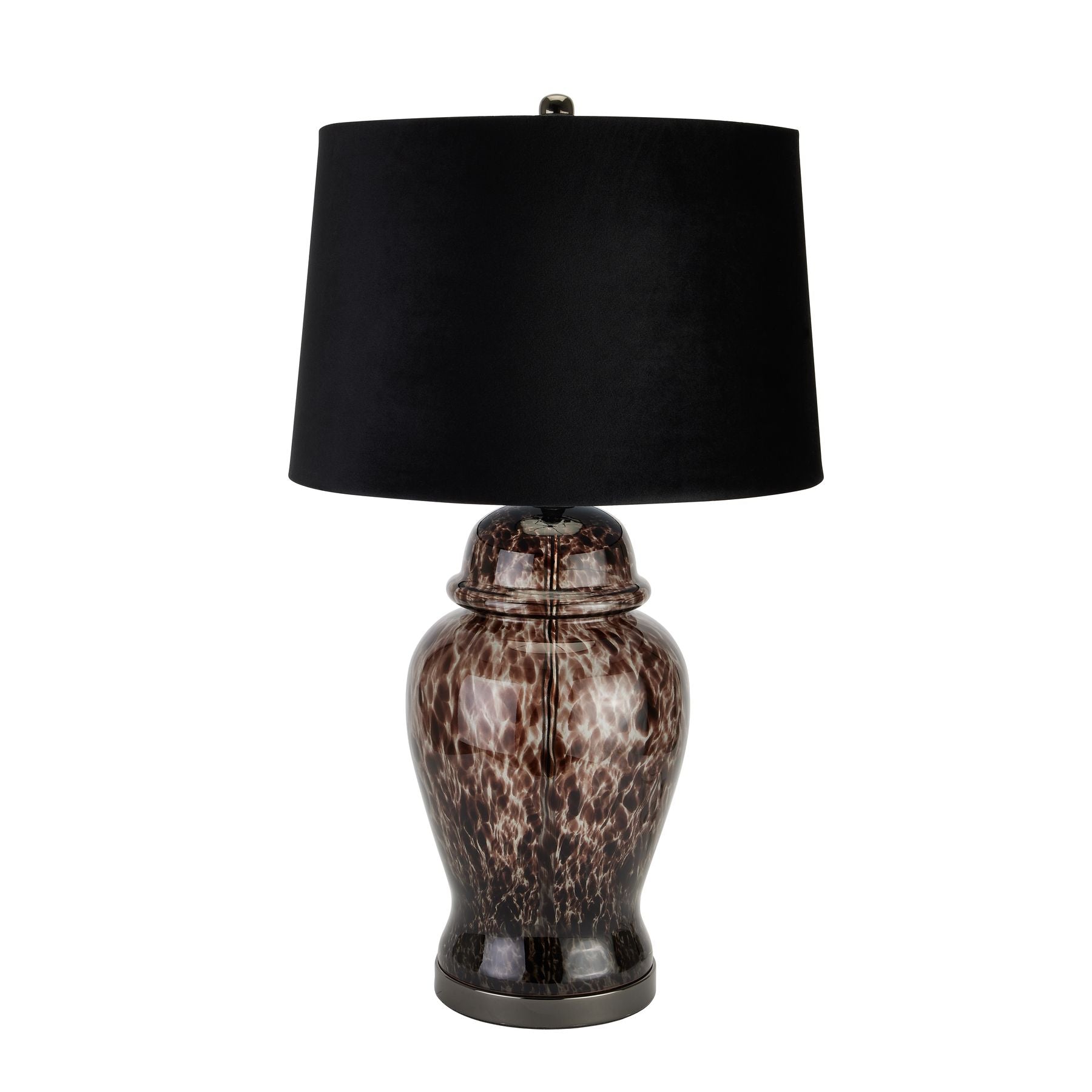 Black Dapple print Aster Lamp with black velvet shade