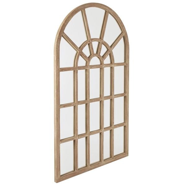 wooden frame, arched window pane style mirror