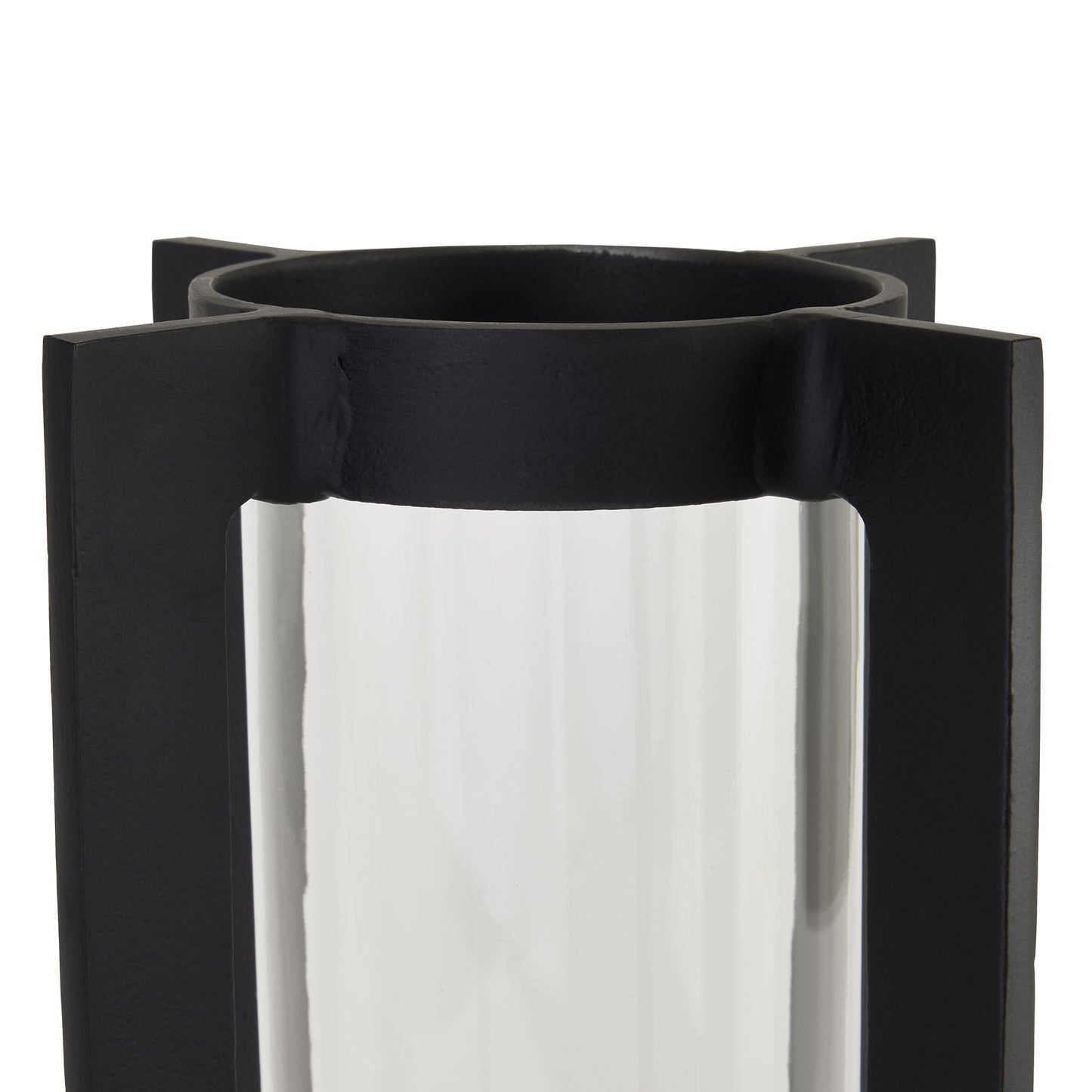 top detail of matte black hurricane candle lantern