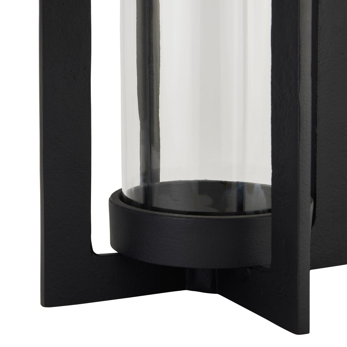 base detail of matte black hurricane candle lantern