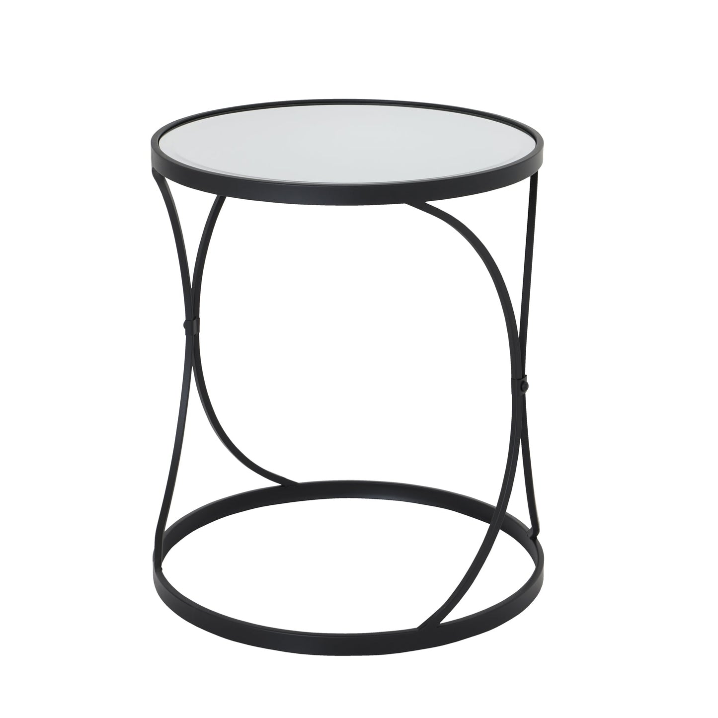 singular black metal side table with mirrored top