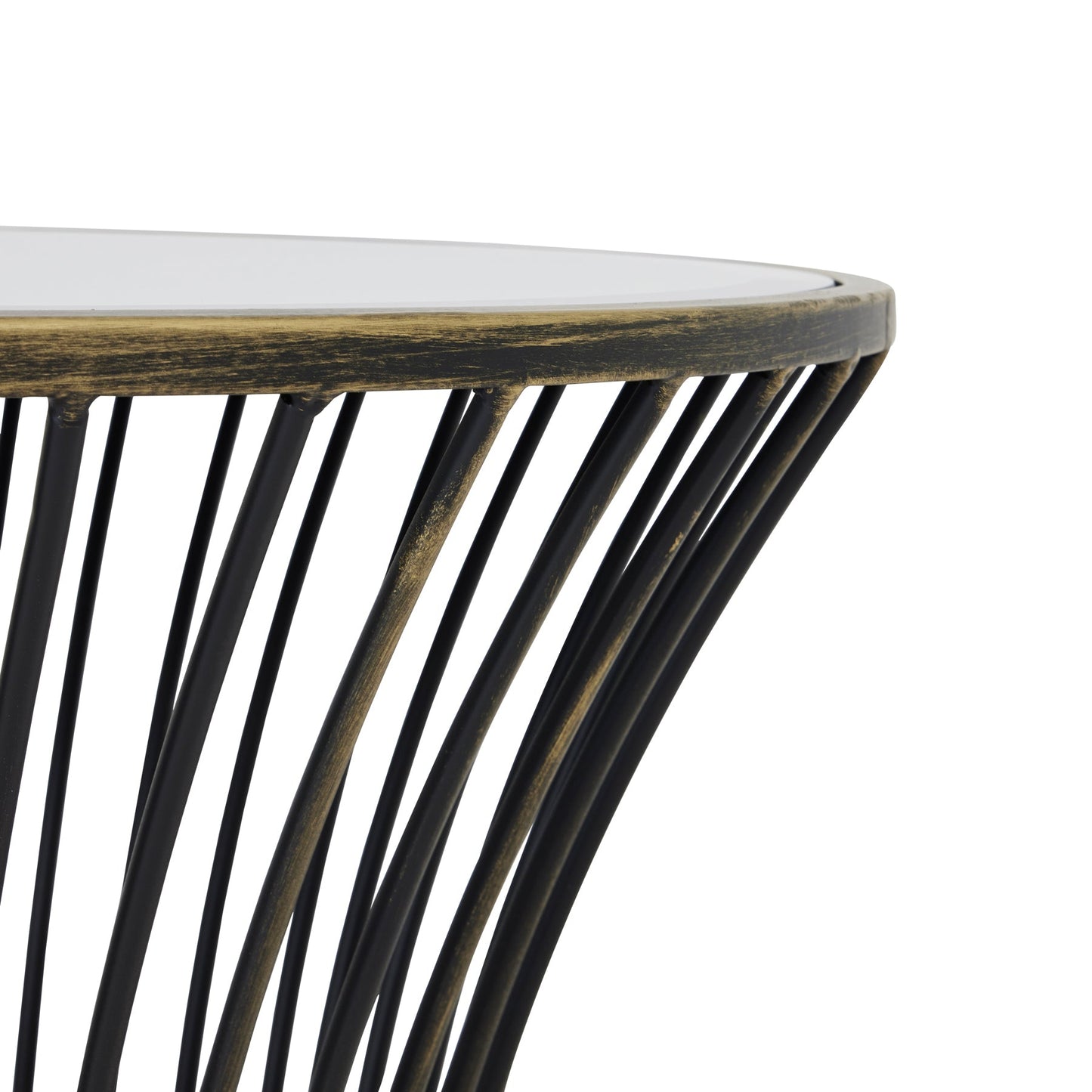 close up of the concave brass effect frame table