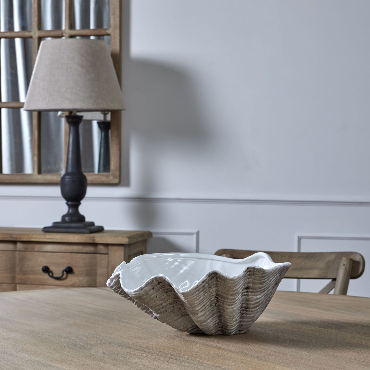 clam shell bowl on dining table