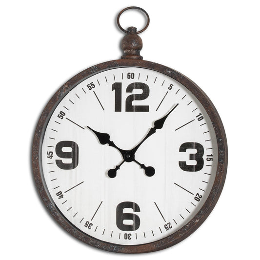 Pocket Watch Wall Clock with rustic industrial style frame