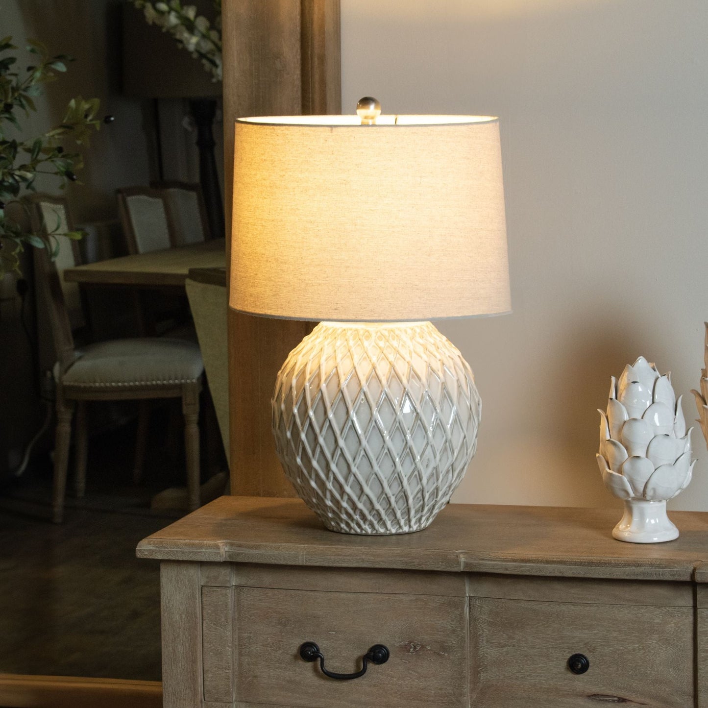 Lattice Table Lamp with Linen Shade