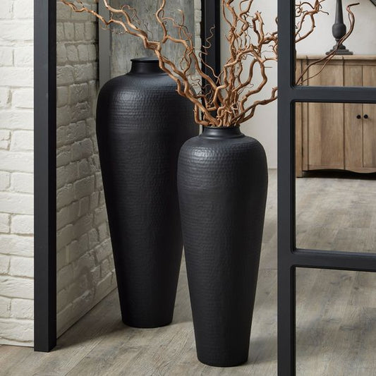 Matte Black Hammered Vase - Large