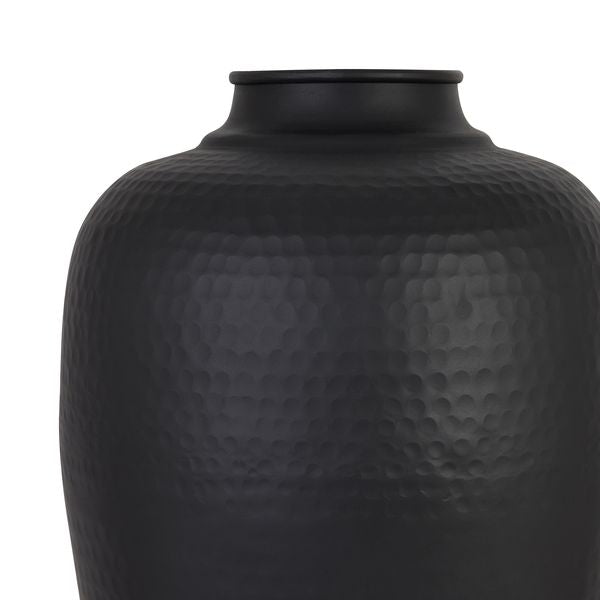 Matte Black Hammered Vase - Large