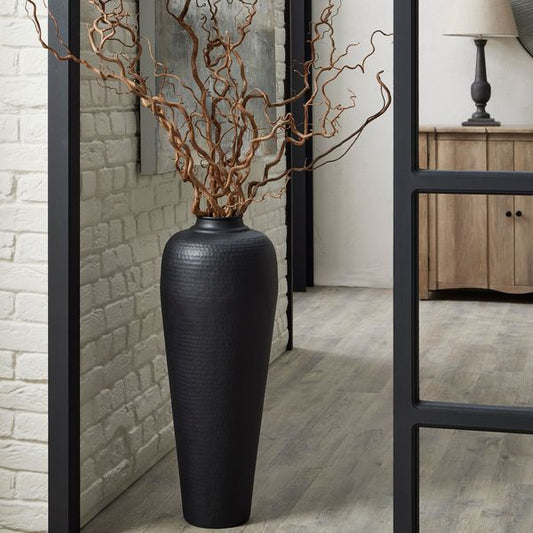 Matte Black Hammered Vase - Small