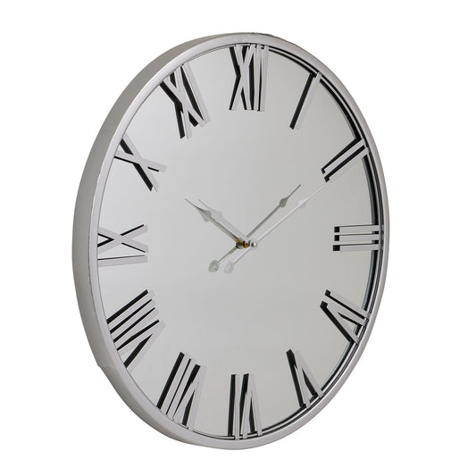 Mayor mirrored face wall clock with silver grey frame and Roman numerals