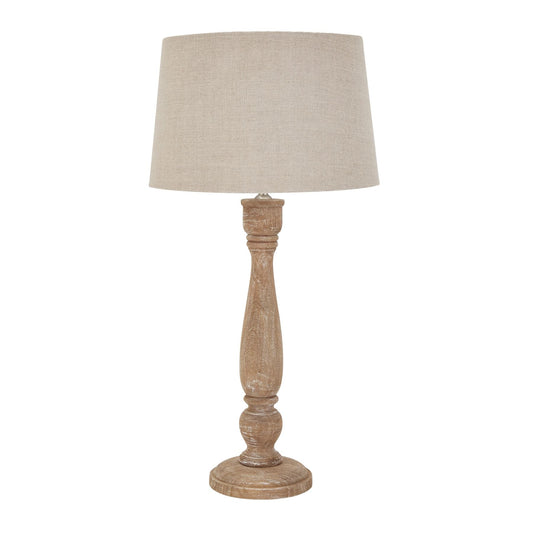 Natural Wash Candlestick Lamp with Linen Shade