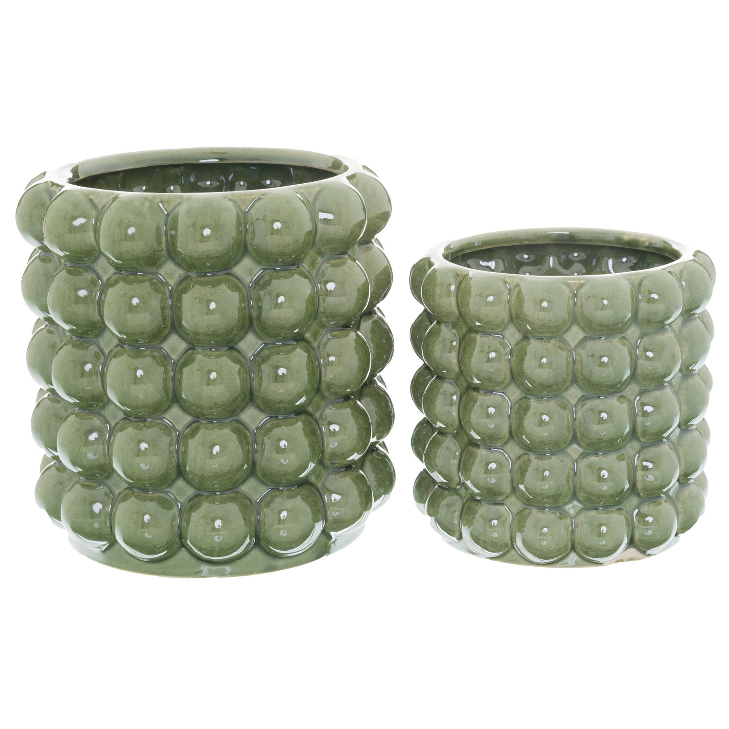 Large and small olive green planter