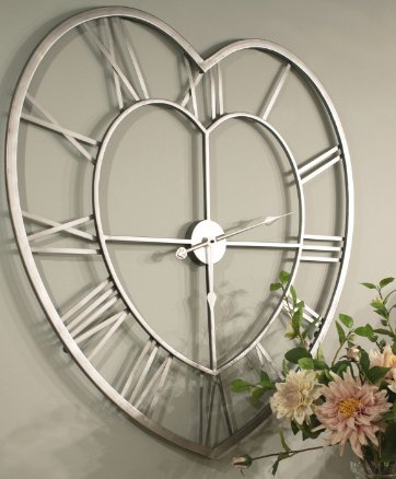 Silver Heart Skeleton Wall Clock.