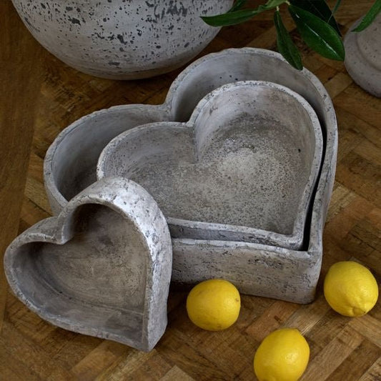 Stoneware Set of 3 Heart Trinket Dishes