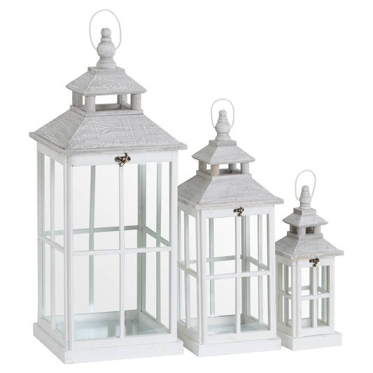 White Window Style Lanterns - Set of 3