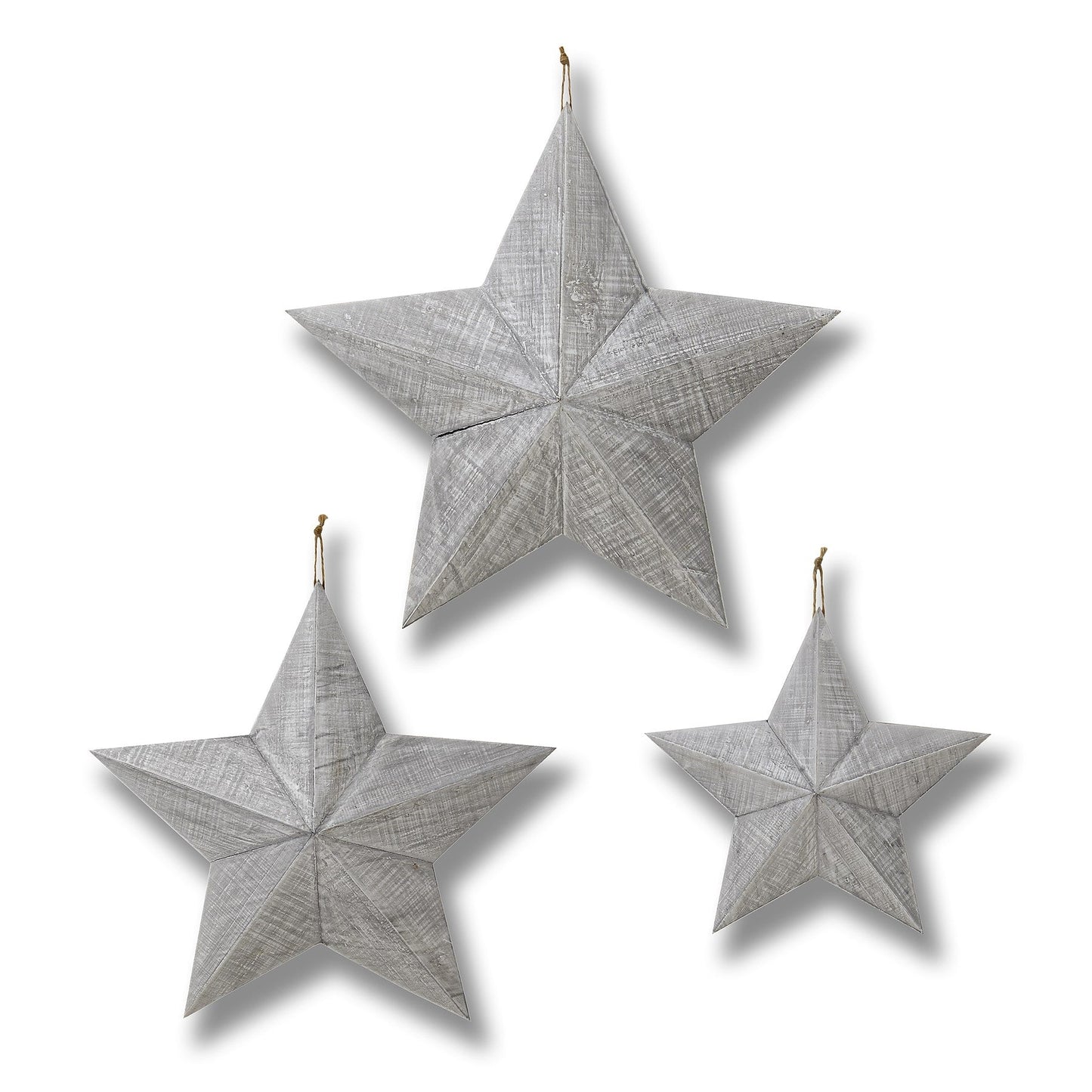 three wooden grey washed stars