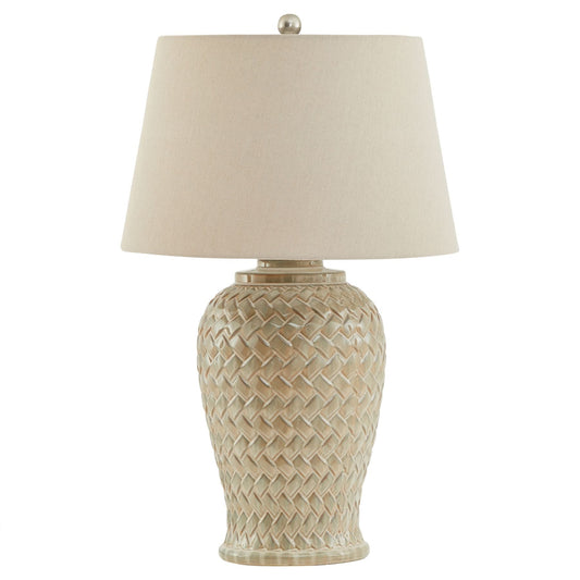 Woven Table Lamp with Linen Shade